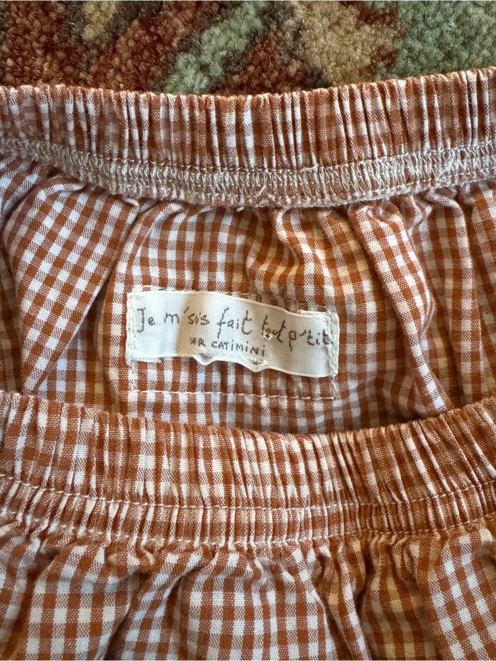 Kids Gingham Bubble Shorts in Rust Brown - Picture 3 of 4